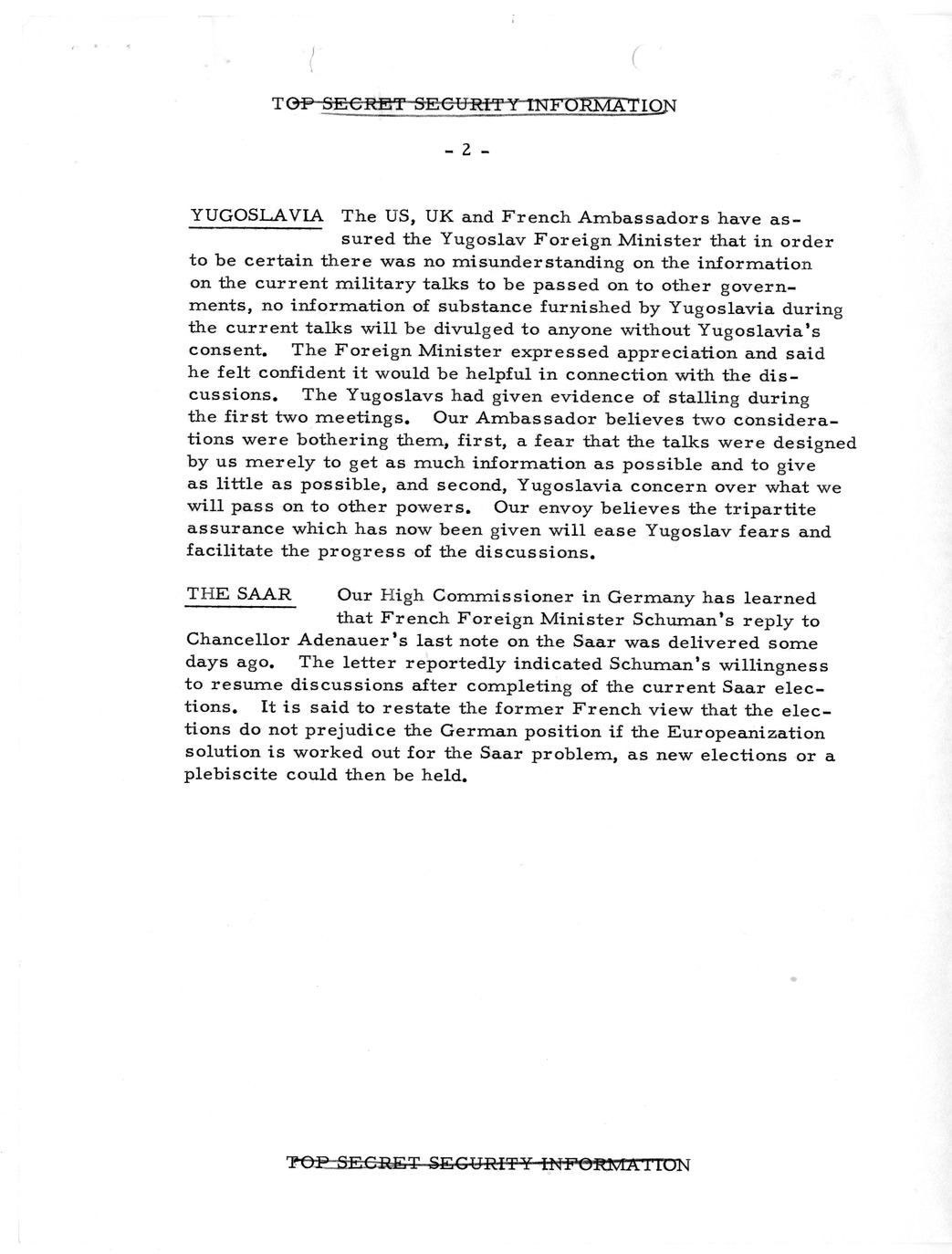 Memorandum, State Department Summary of Telegrams