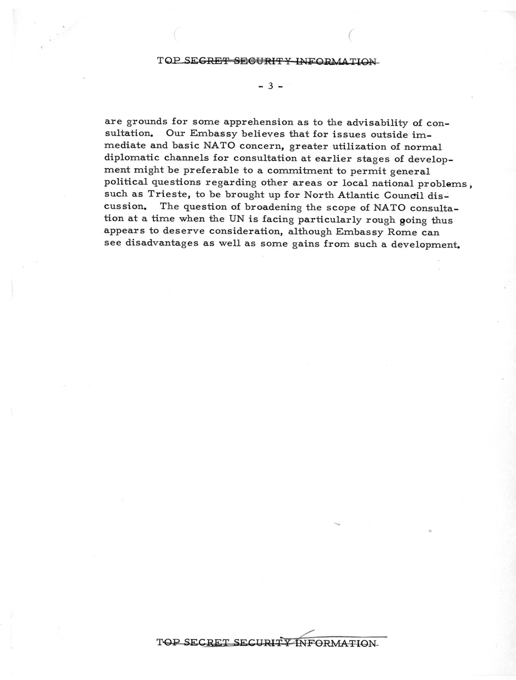 Memorandum, State Department Summary of Telegrams