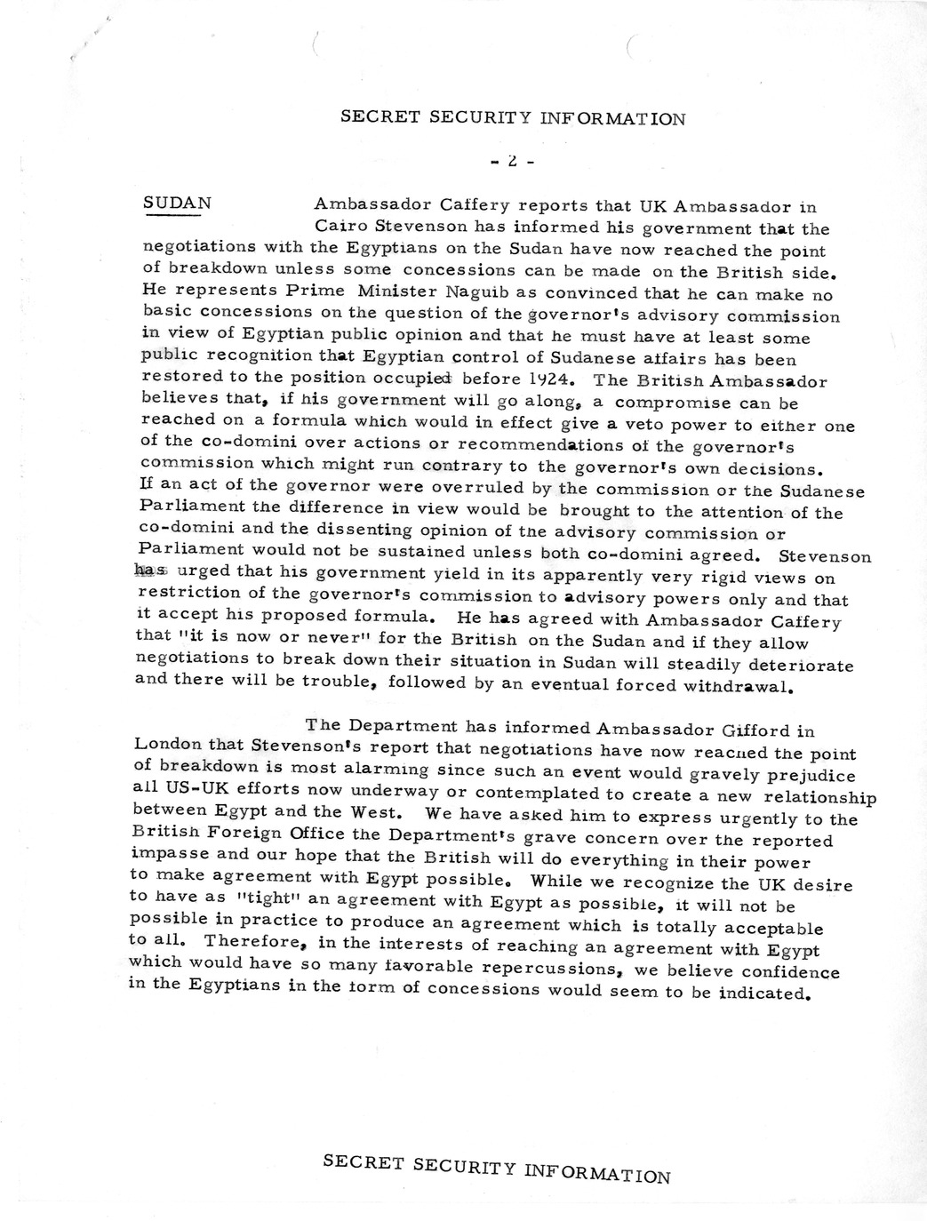 Memorandum, State Department Summary of Telegrams