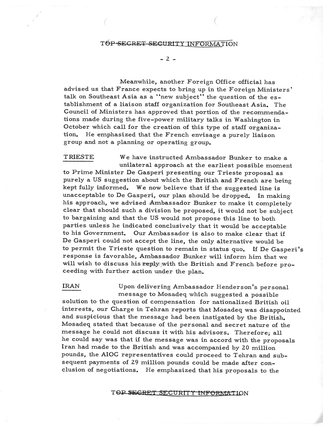 Memorandum, State Department Summary of Telegrams