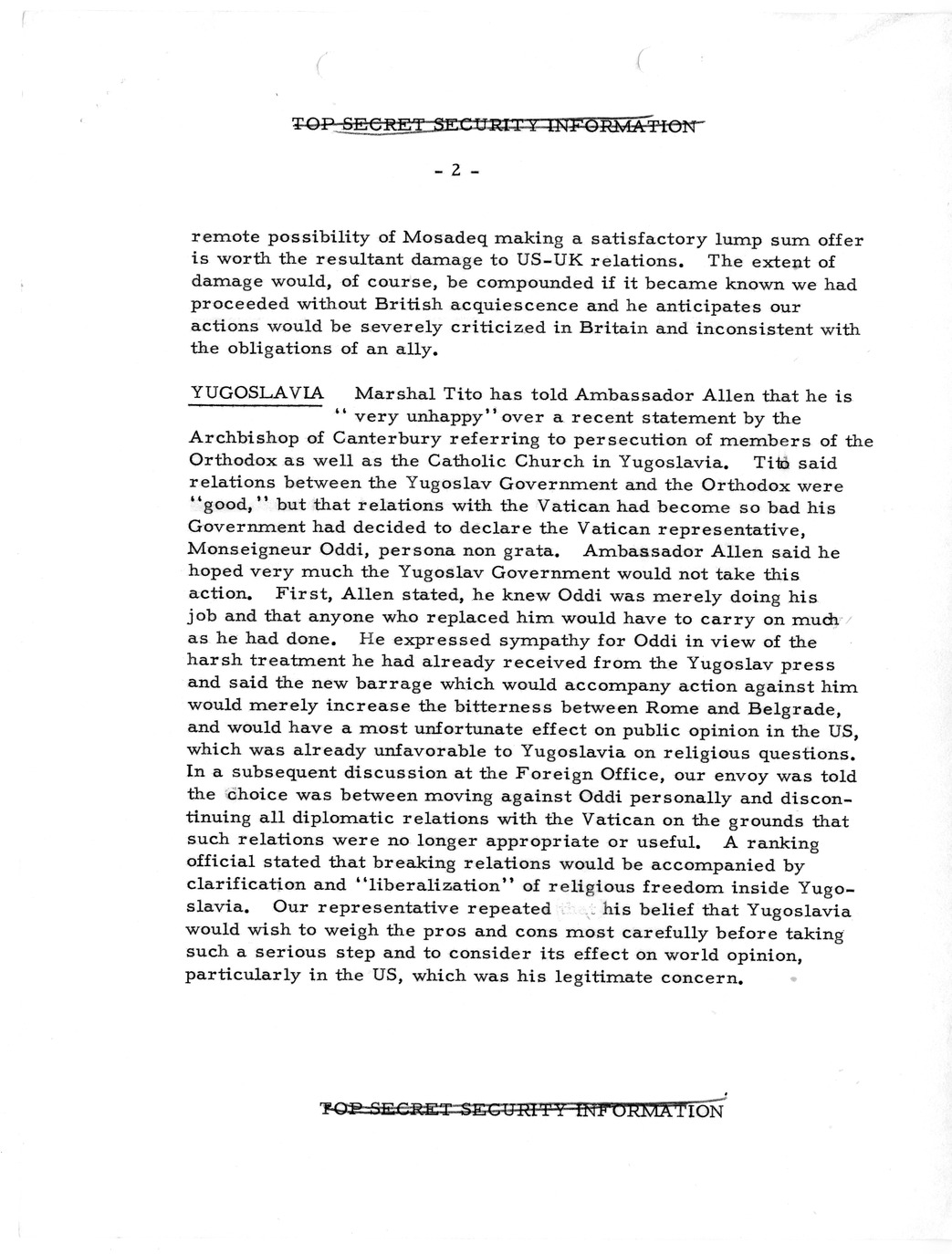 Memorandum, State Department Summary of Telegrams