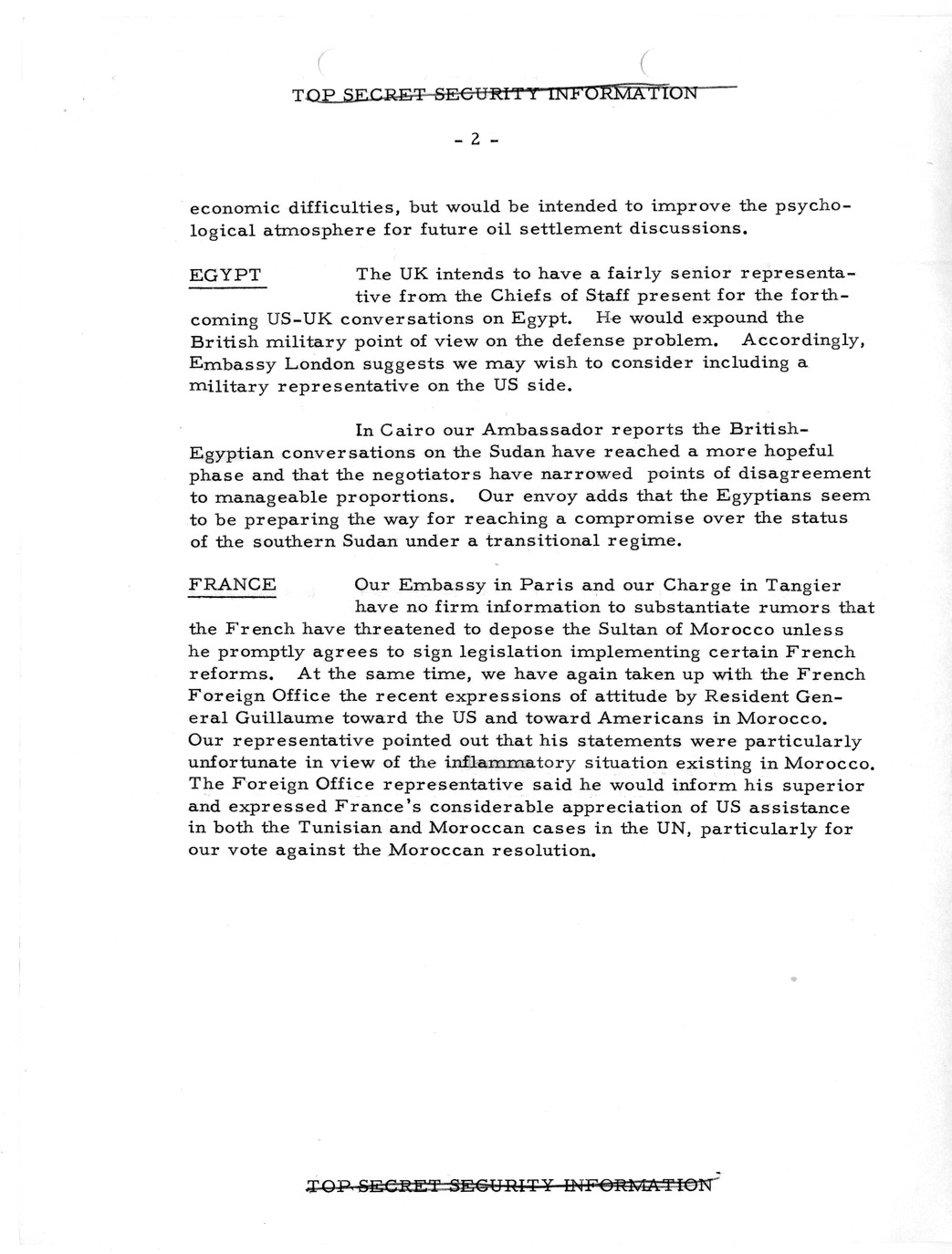 Memorandum, State Department Summary of Telegrams