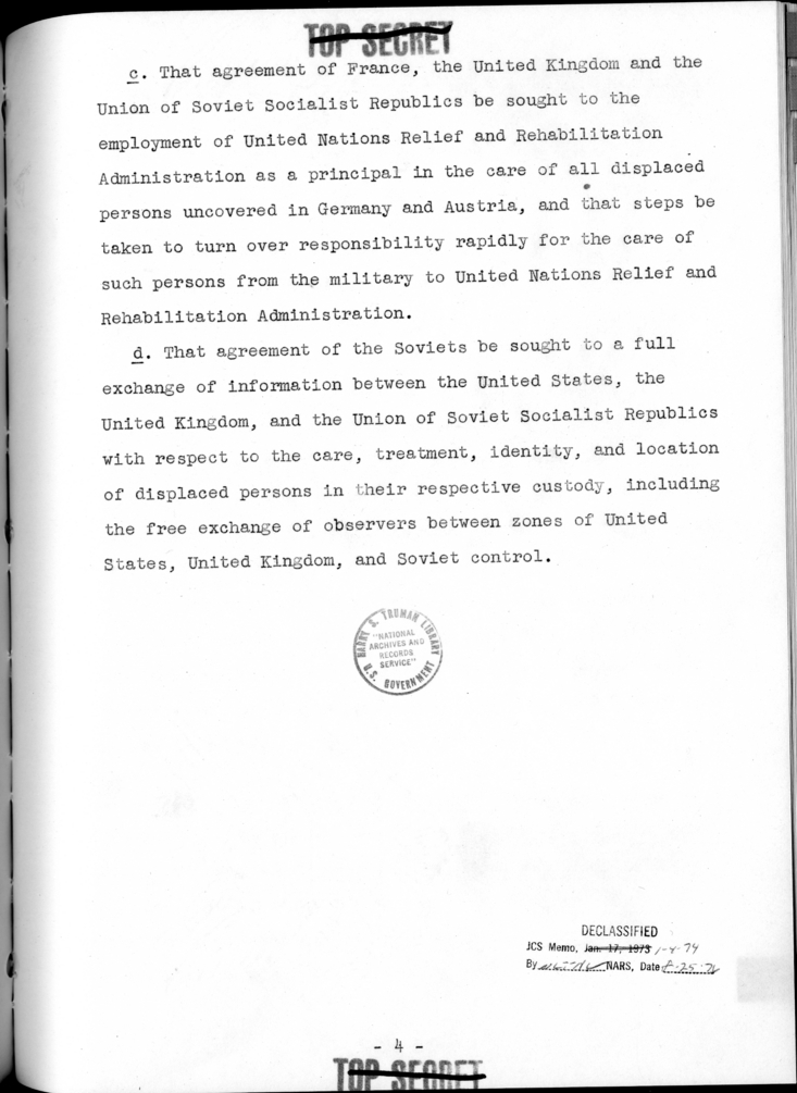 THE BERLIN CONFERENCE - Comments and Recommendations from the Joint Chiefs of Staff - Handling of Displaced Persons in Germany and Ausria