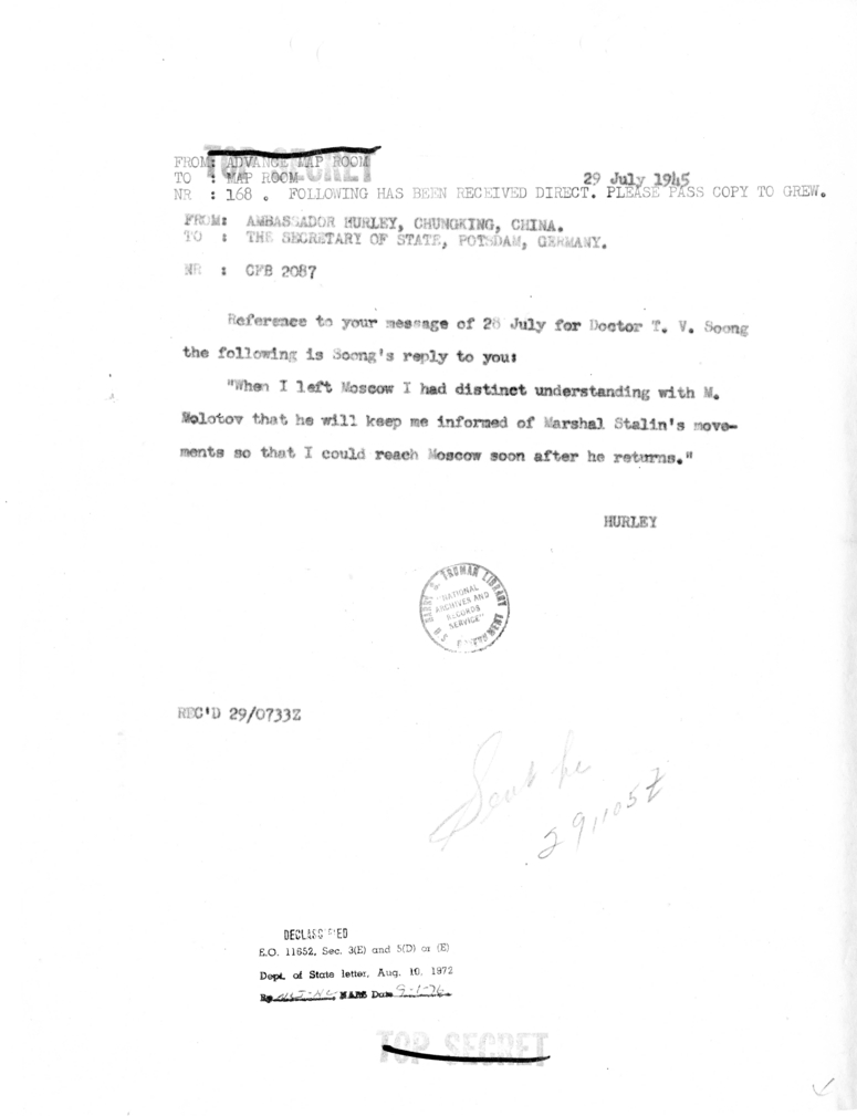 Telegram from Ambassador Patrick Hurley to Secretary of State James Byrnes