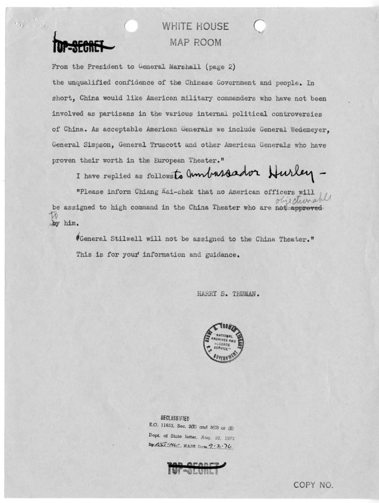 Memorandum from President Harry S. Truman to General George C. Marshall [209]