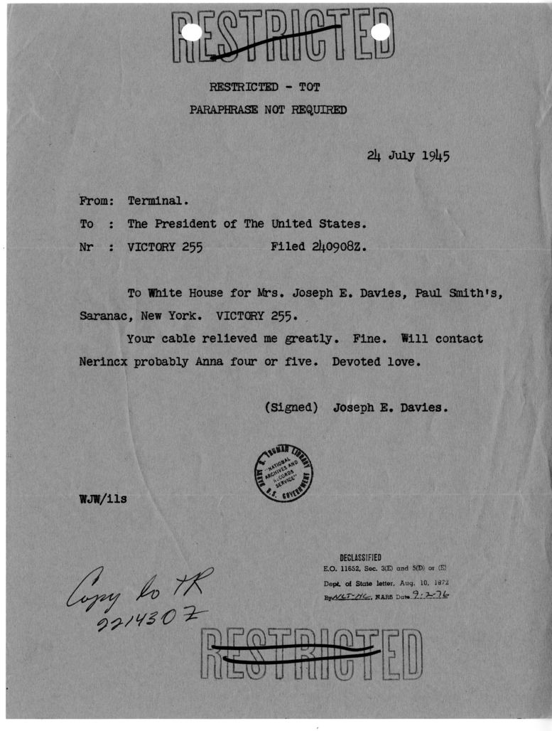 Memorandum from Terminal to the President of the United States