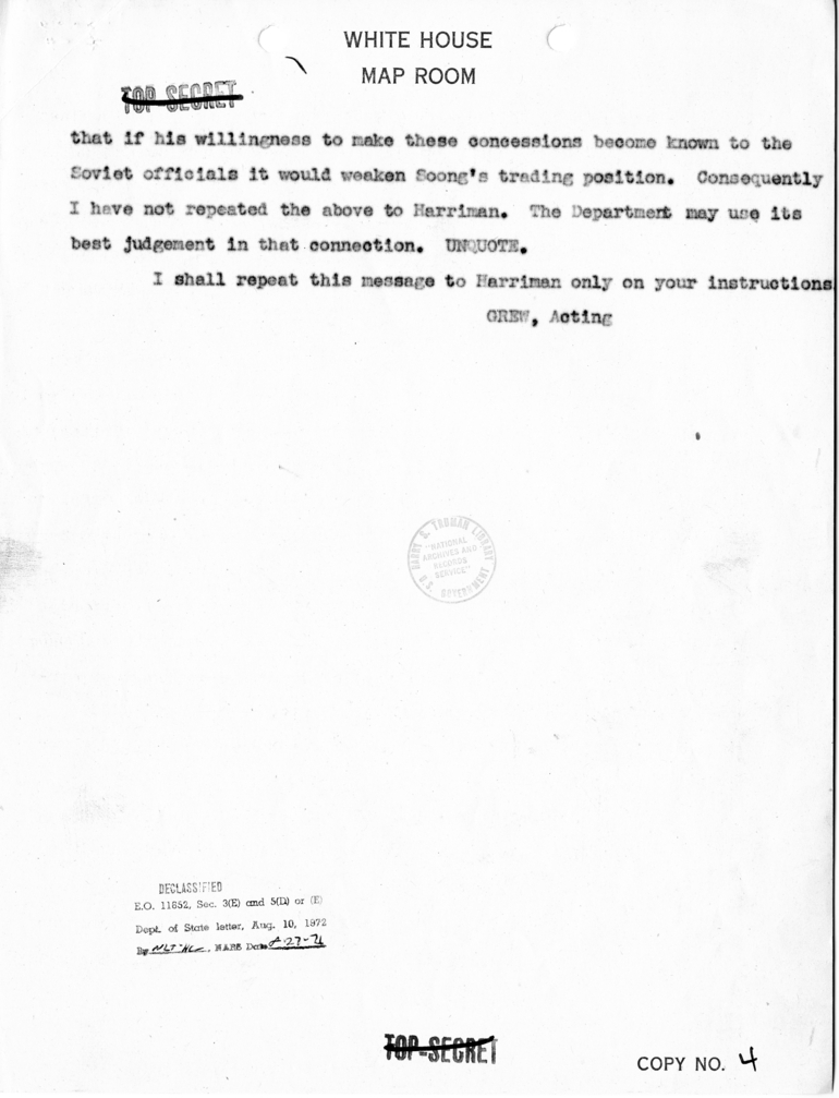 Telegram from Acting Secretary of State Joseph Grew to Secretary of State James Byrnes [NR 59]