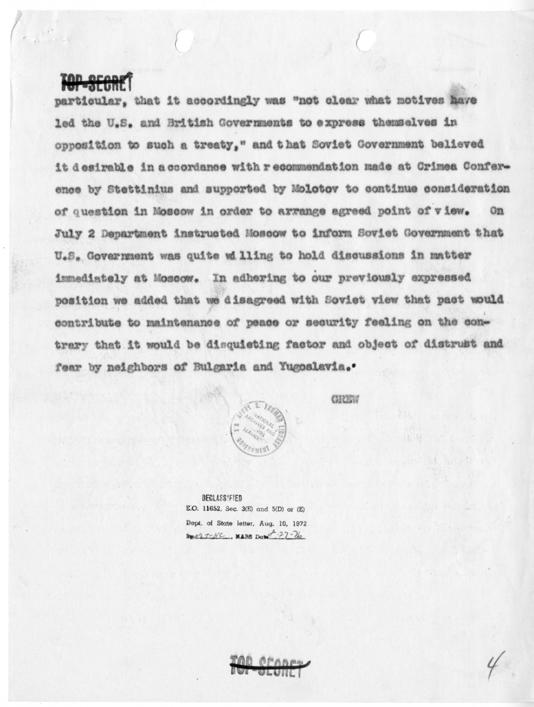 Memorandum from Acting Secretary of State Joseph Grew to Secretary of State James Byrnes [NR 139]