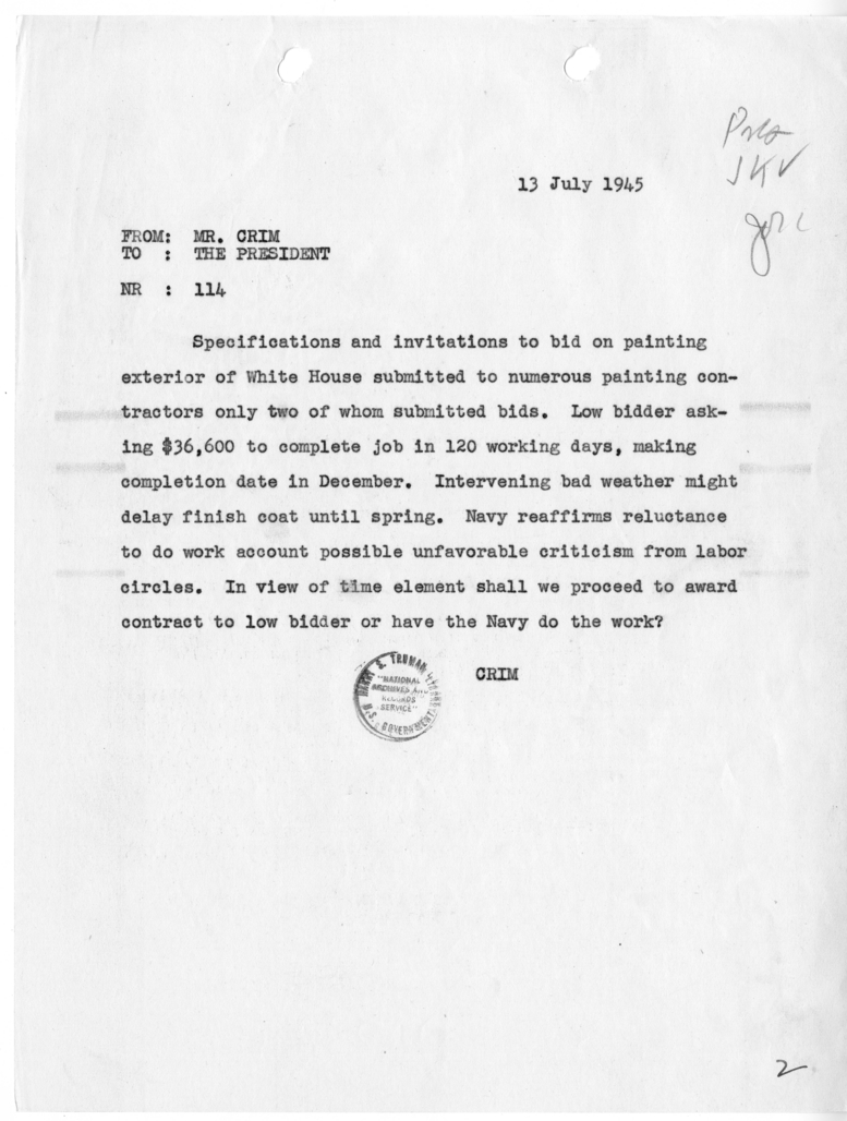 Telegram from Howell Crim to President Harry S. Truman [NR 114]