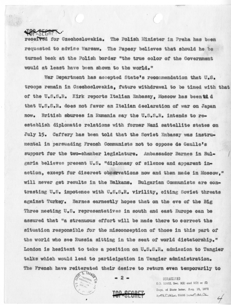 Telegram from Acting Secretary of State Joseph Grew to Secretary of State James Byrnes [NR 86]
