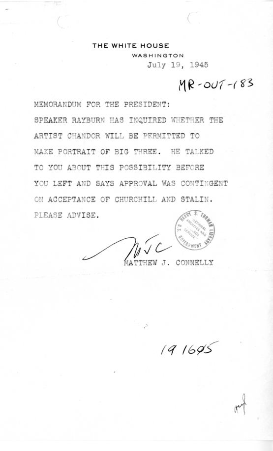 Memorandum from Matthew J. Connelly to President Harry S. Truman [MR-OUT-183]