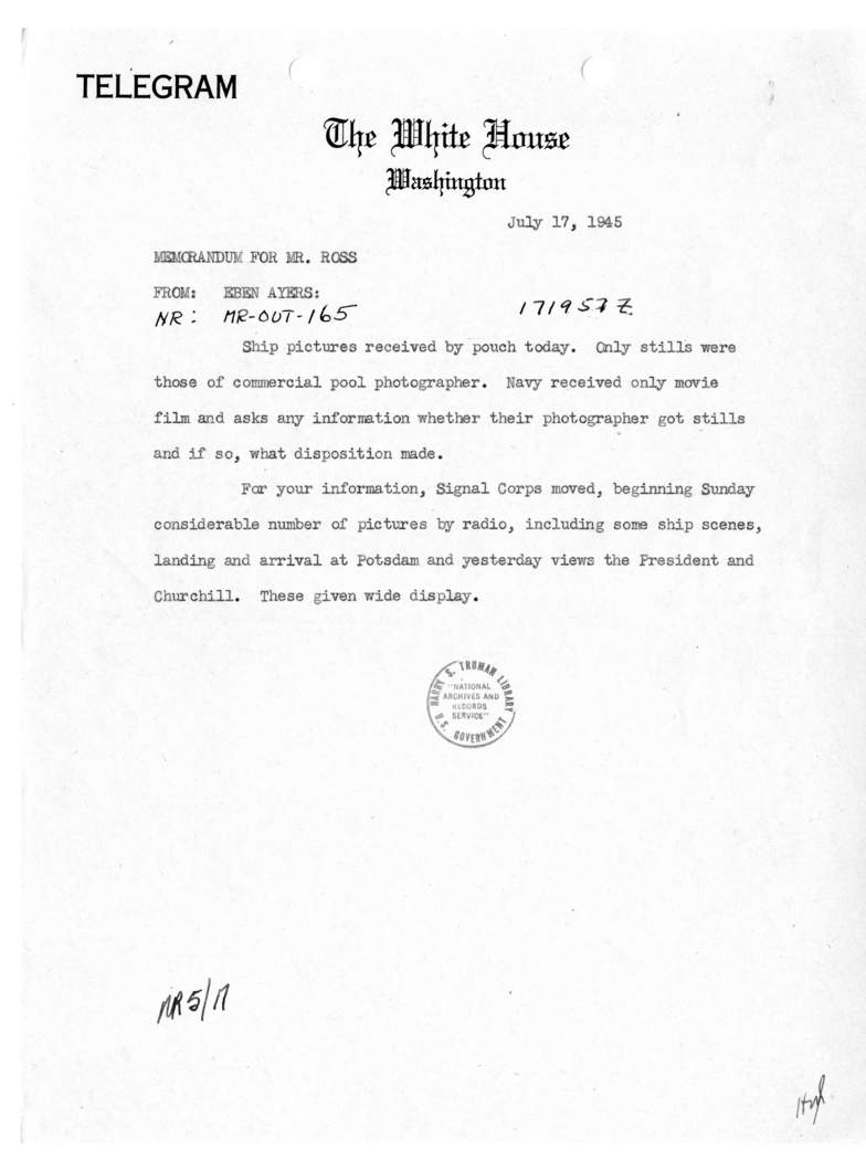 Memorandum from Eben Ayers to Charles G. Ross [MR-OUT-165]