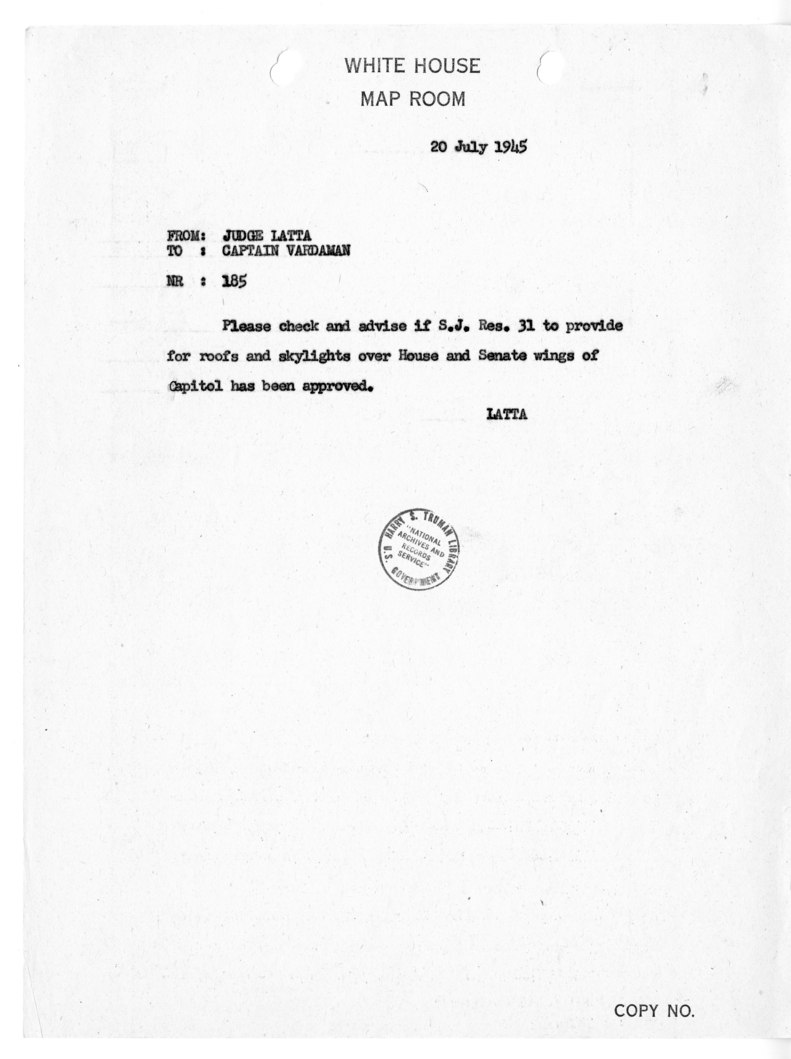 Cable from Judge Maurice C. Latta to Captain James Vardaman [NR 185]