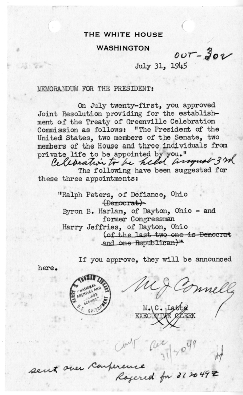 Memorandum from Matthew J. Connelly to President Harry S. Truman [MR-OUT-302]