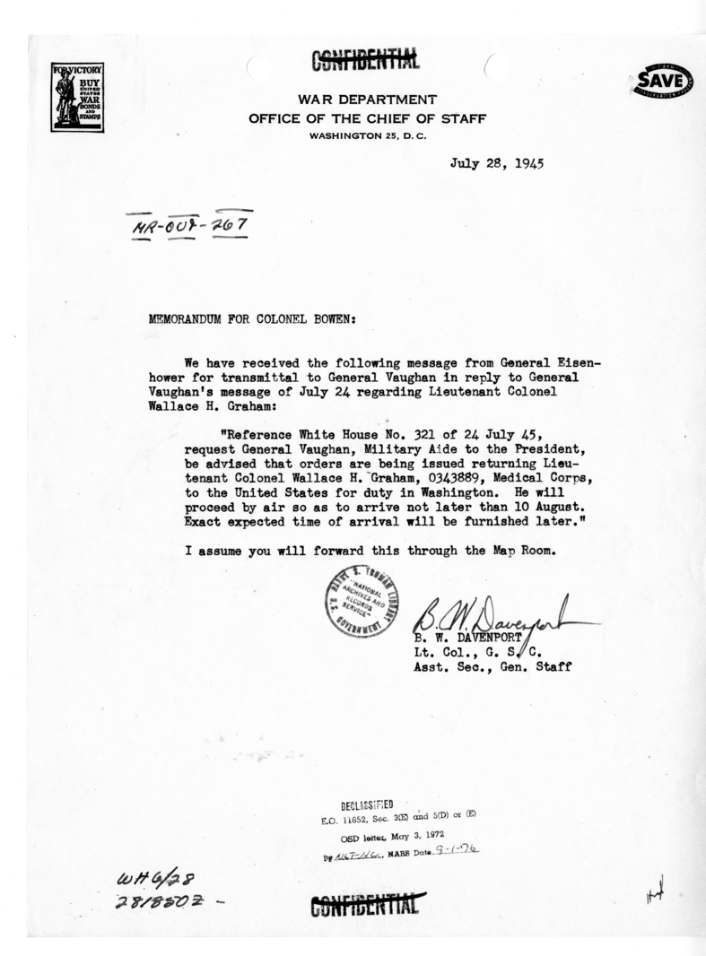 Memorandum from B.W. Davenport to Colonel Bowen [MR-OUT-267]