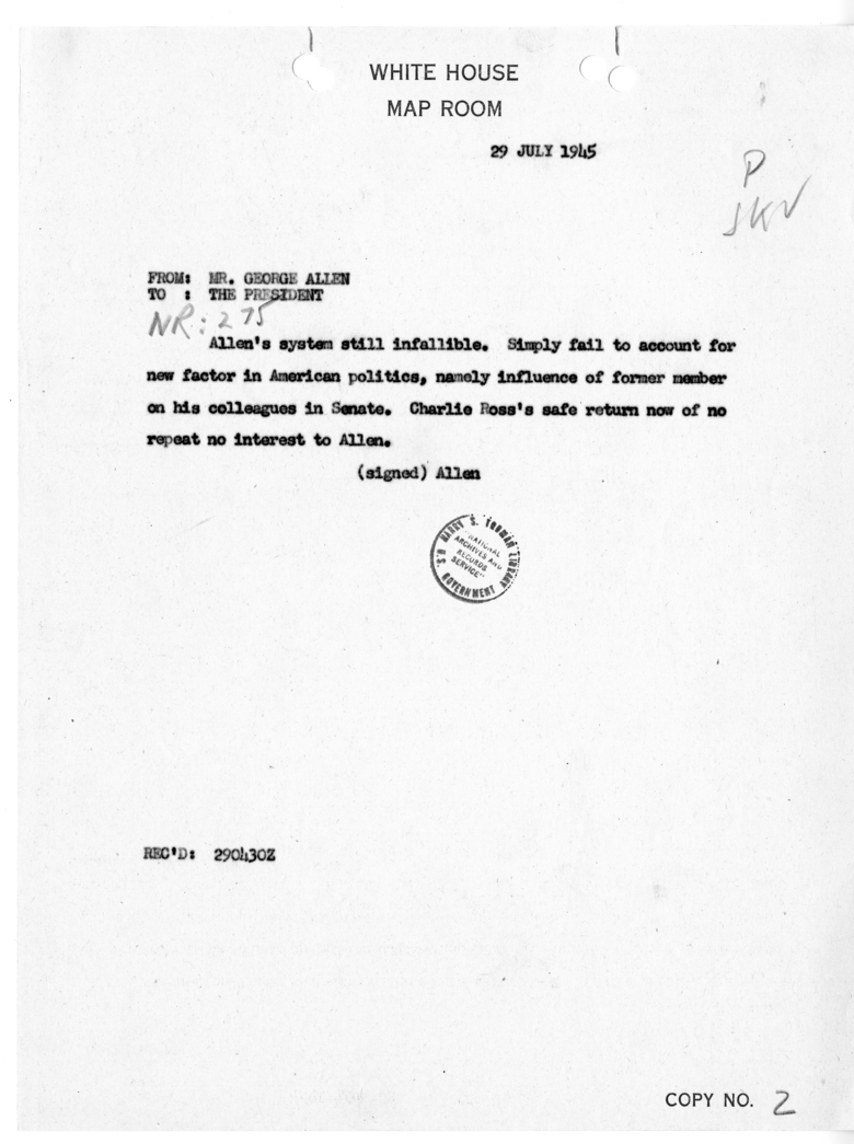 Cable from George Allen to President Harry S. Truman [NR 275]