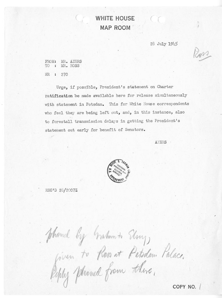 Cable from Eben Ayers to Charles Ross [NR 270]