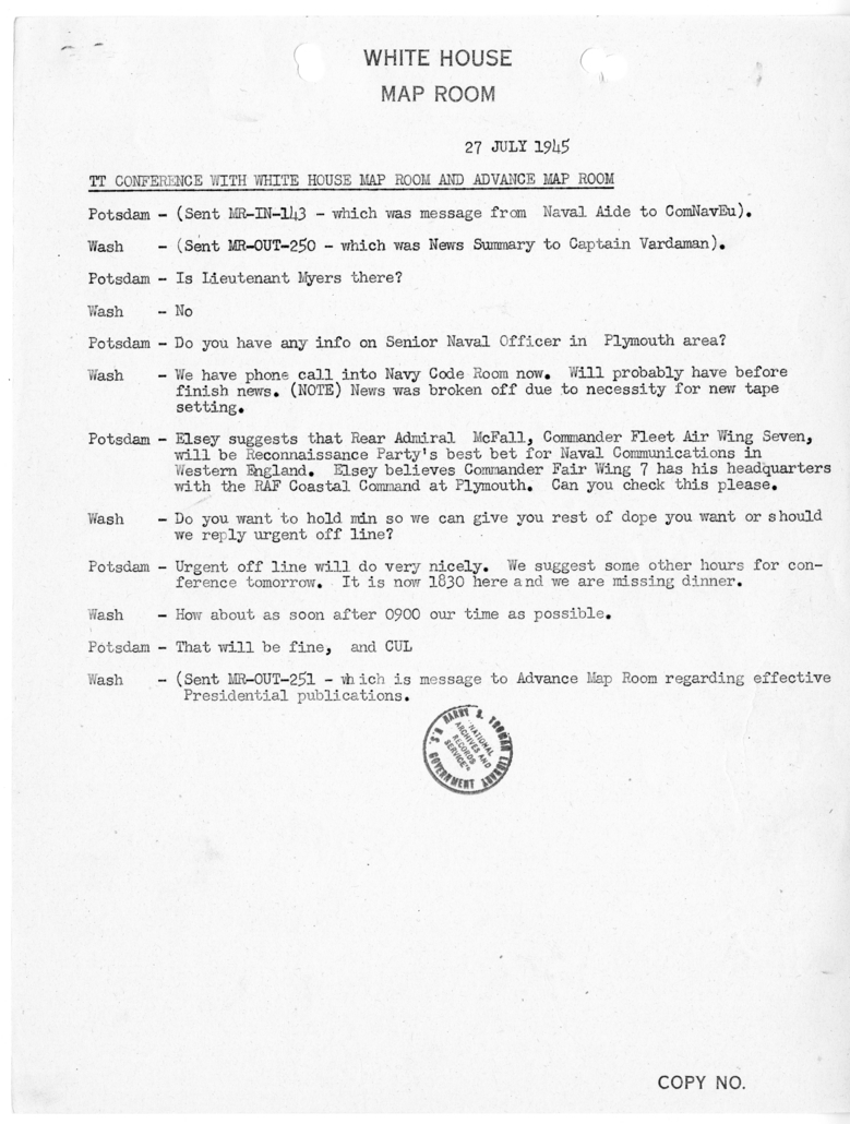 Memorandum of Teletype Conference with Map Room and Advance Map Room