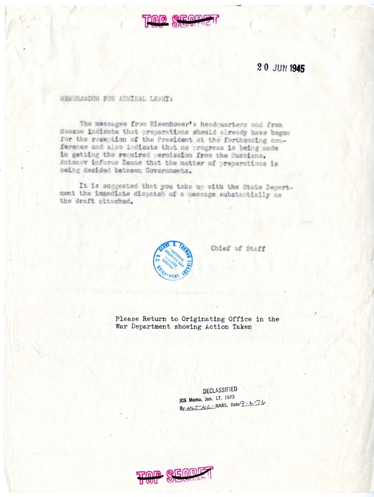 Memorandum from the Chief of Staff to Admiral William Leahy