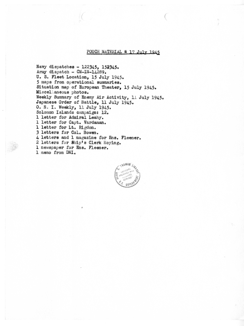 List of Contents of Diplomatic Pouch