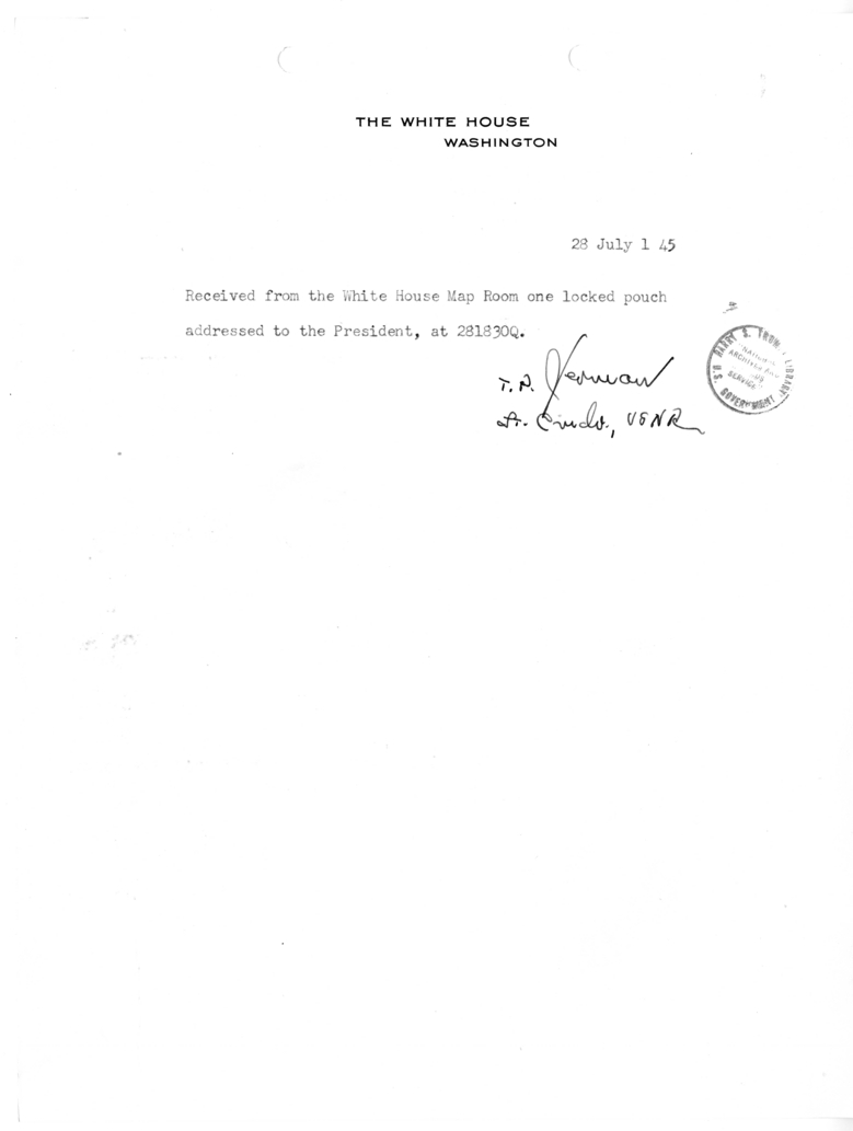 Acknowledgement of Pouch Addressed to President Harry S. Truman