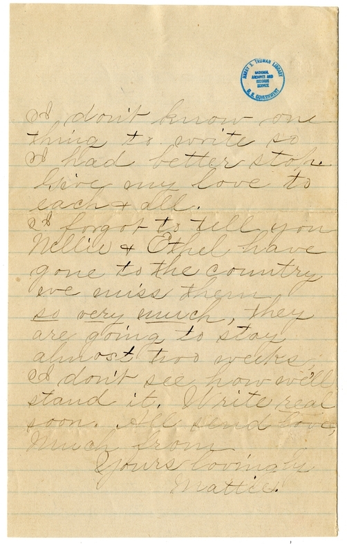 Letter from Mary Martha Truman to Nancy Bentley