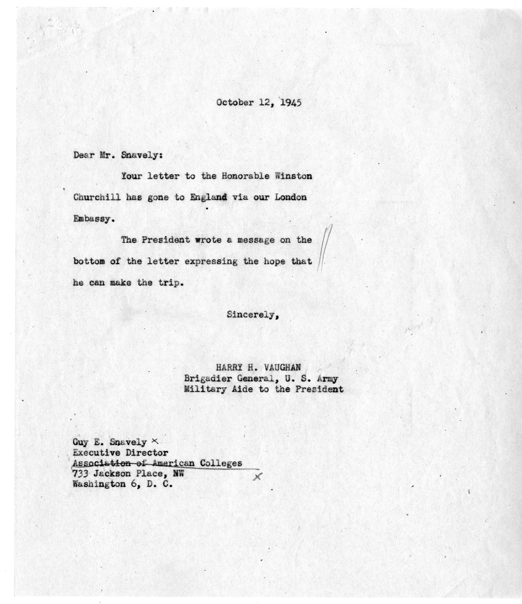 Correspondence Between Brigadier General Harry H. Vaughan and Charles F. Lamkin, with Related Material