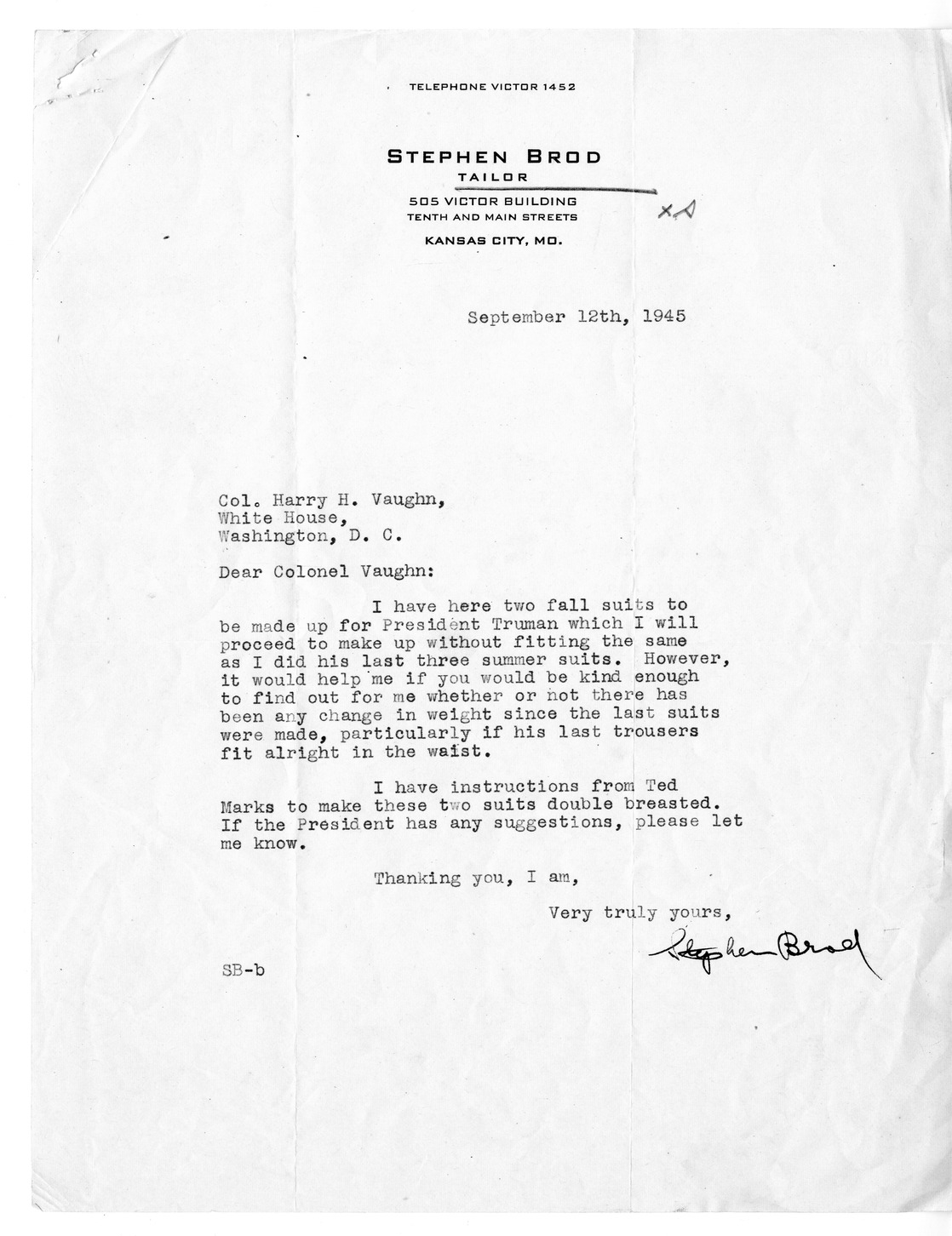 Correspondence Between Harry H. Vaughan and Stephen Brod