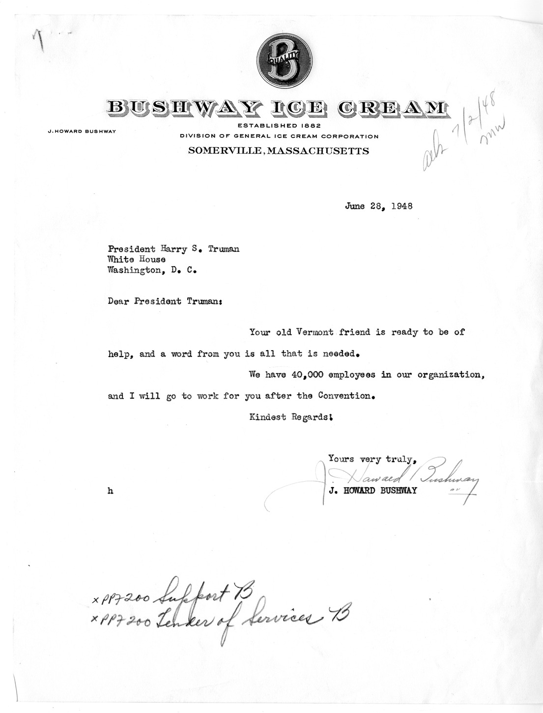 Correspondence Between President Harry S. Truman and J. Howard Bushway