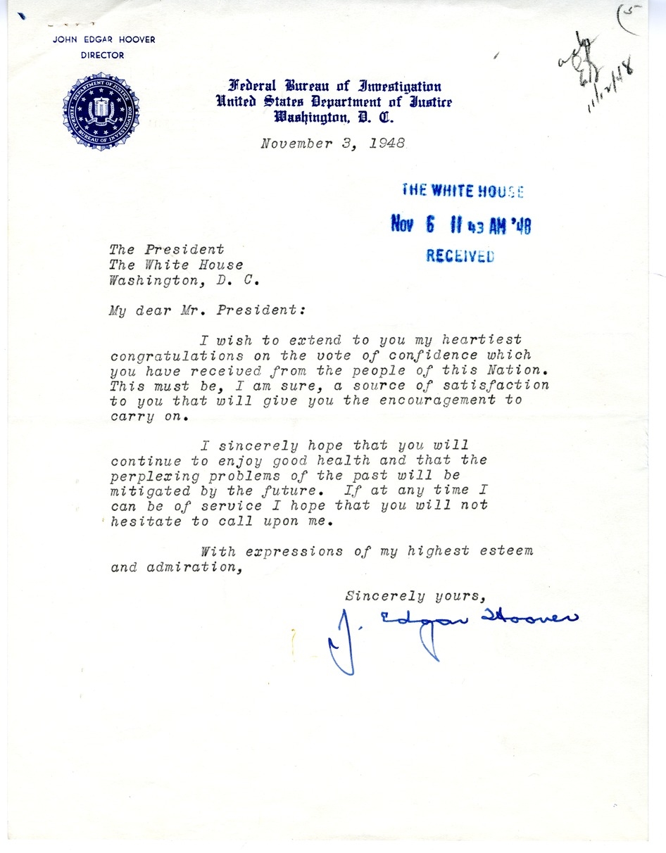 Correspondence Between President Harry S. Truman and J. Edgar Hoover