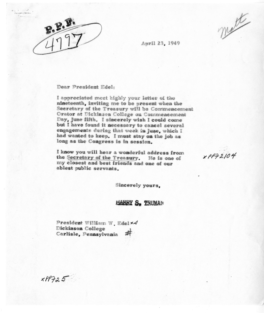 Correspondence Between William W. Edel and President Harry S. Truman