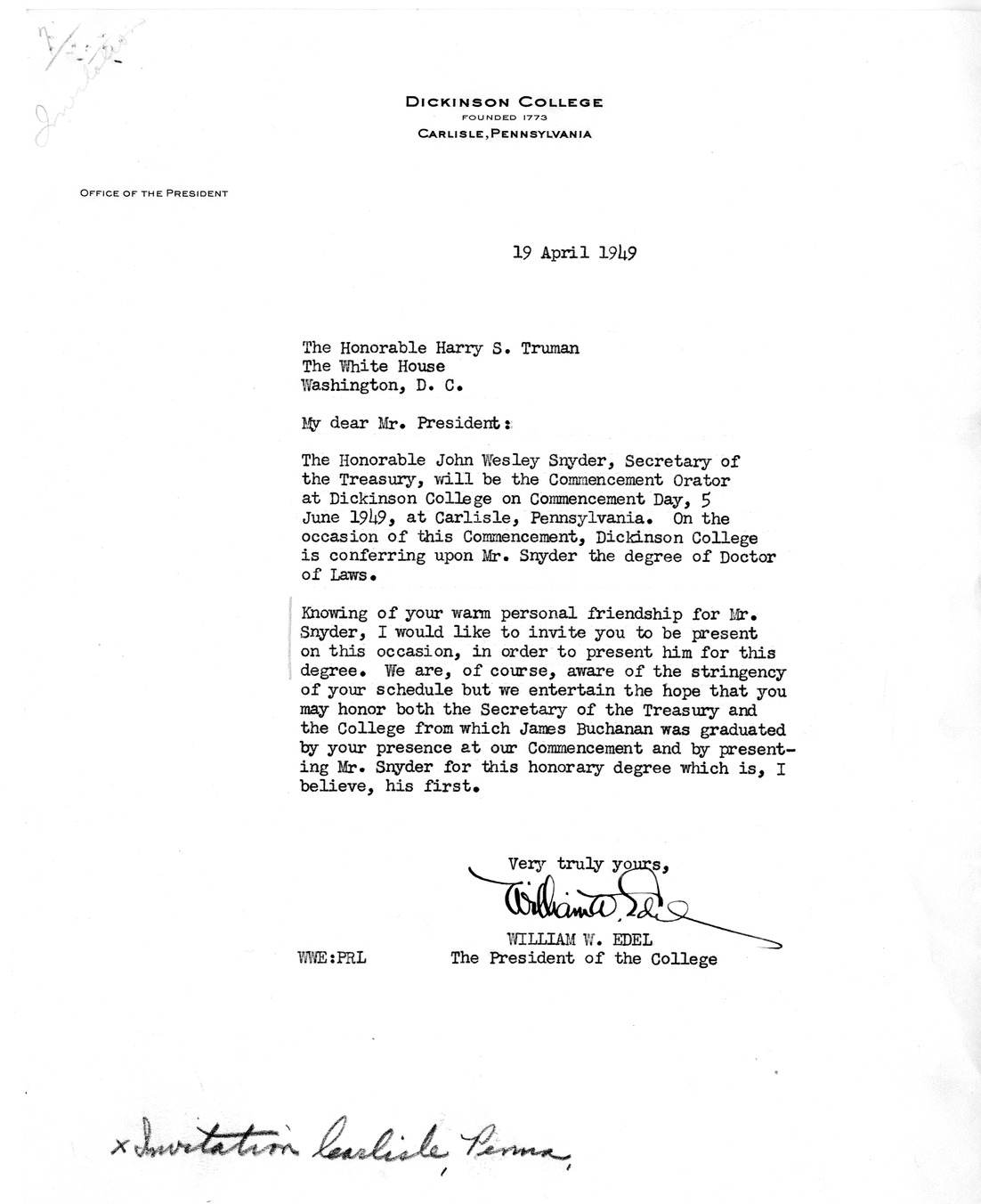 Correspondence Between William W. Edel and President Harry S. Truman