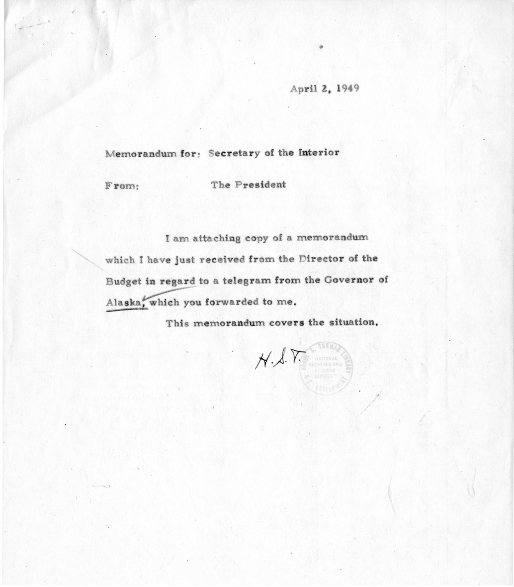 Memorandum from General Robert Landry to President Harry S. Truman, with Related Material