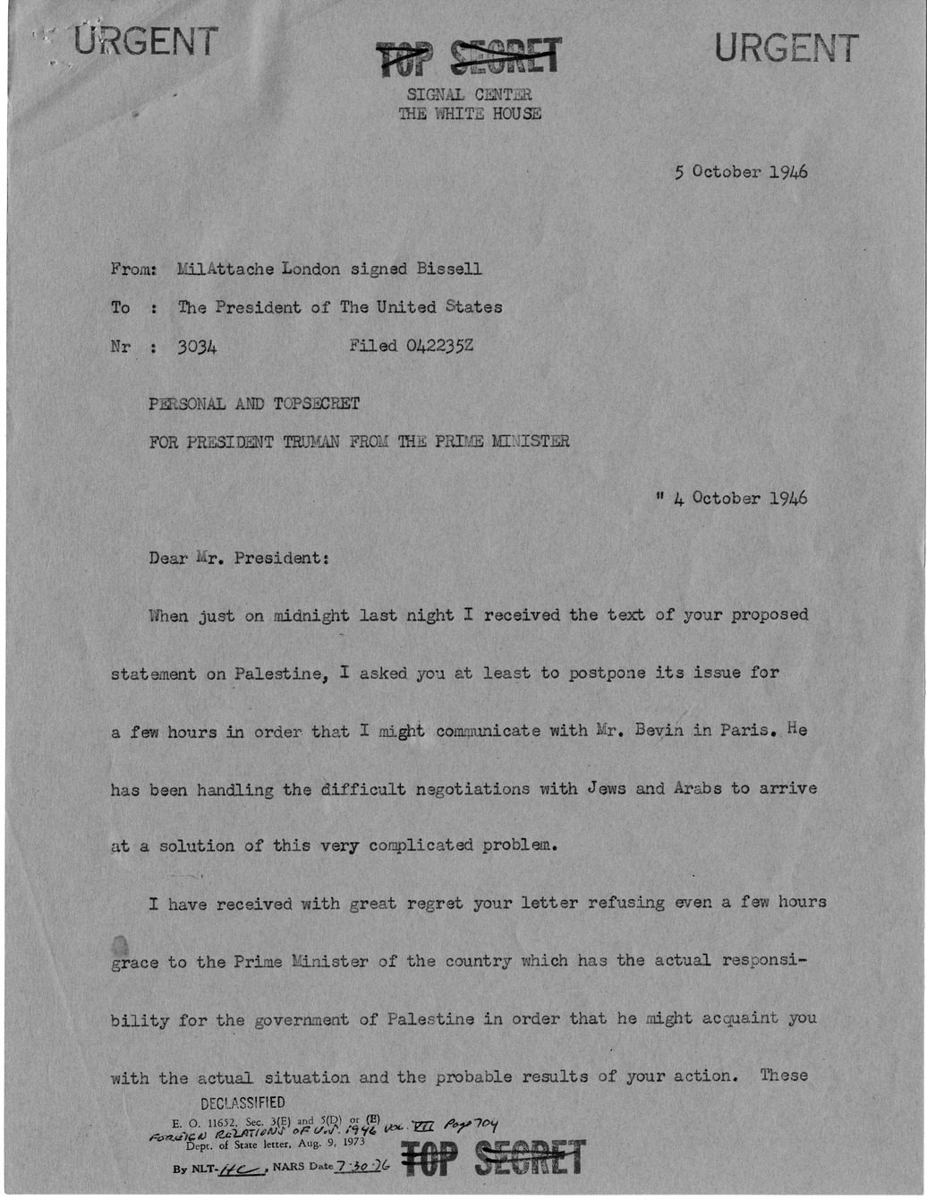 Memorandum from Dean Acheson to President Harry S. Truman, with Attached Correspondence from Prime Minister Clement Attlee
