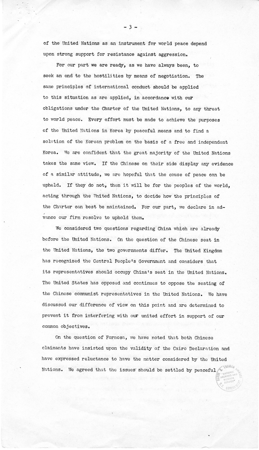 Memorandum from James E. Webb to President Harry S. Truman, with Attached Communique