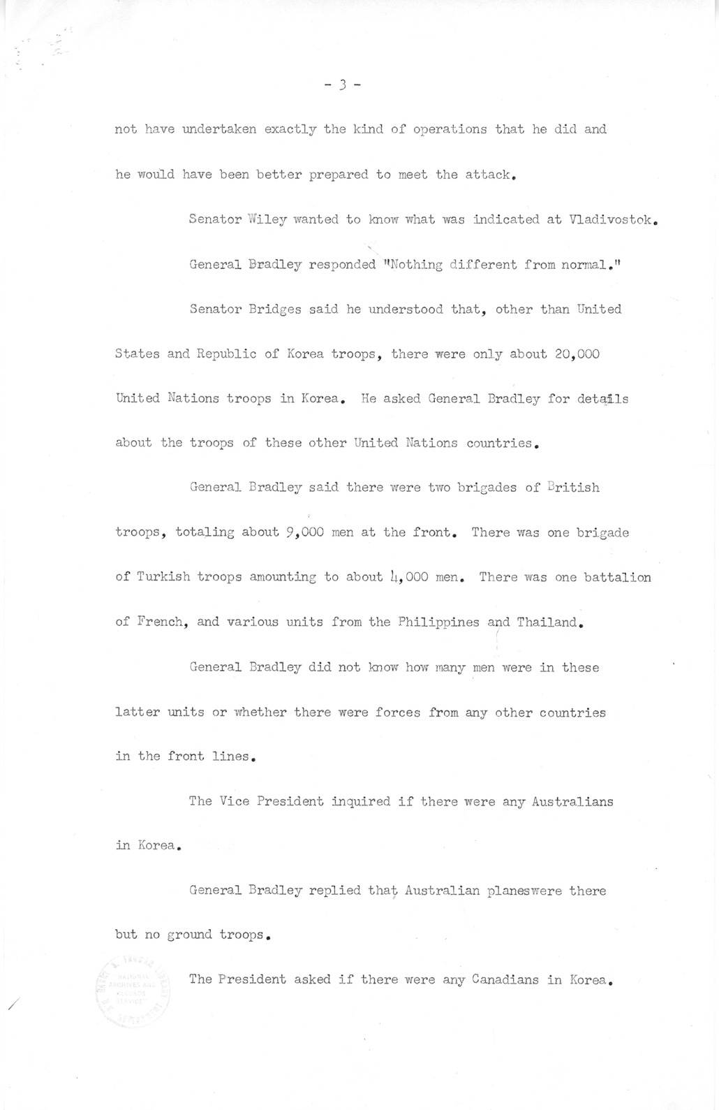 Minutes of Meeting of President Harry S. Truman with Congressional Leaders