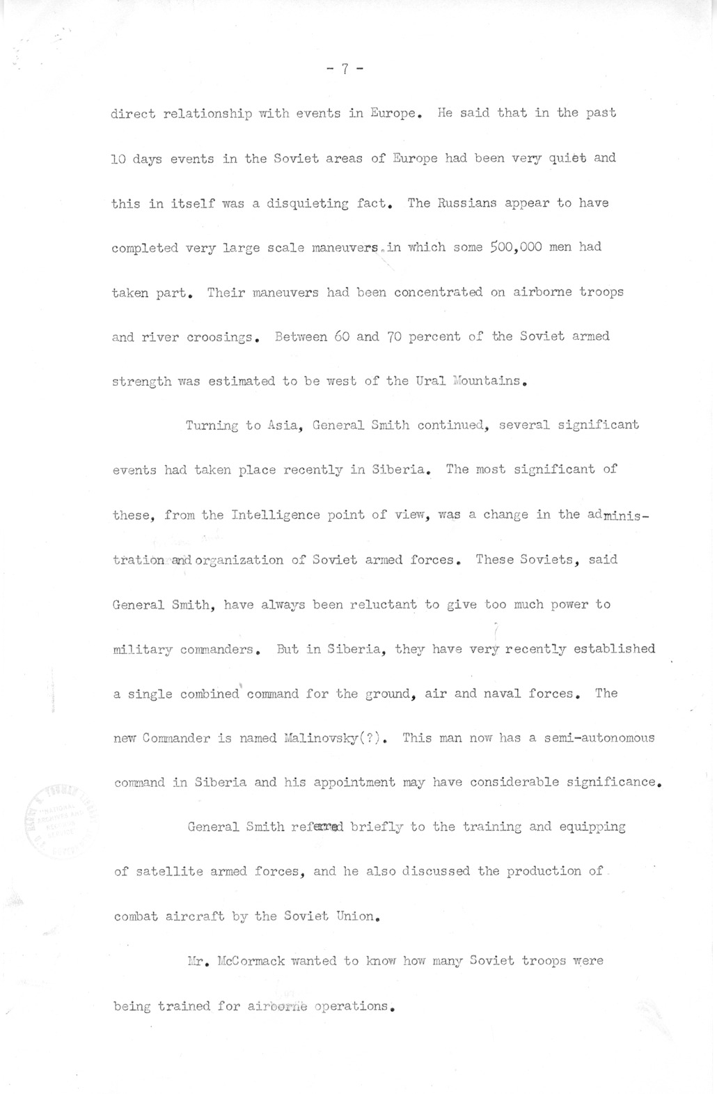 Minutes of Meeting of President Harry S. Truman with Congressional Leaders