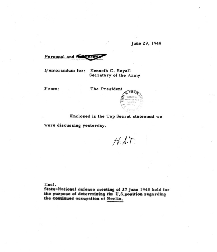 Memorandum from President Harry S. Truman to Secretary of the Army Kenneth Royall