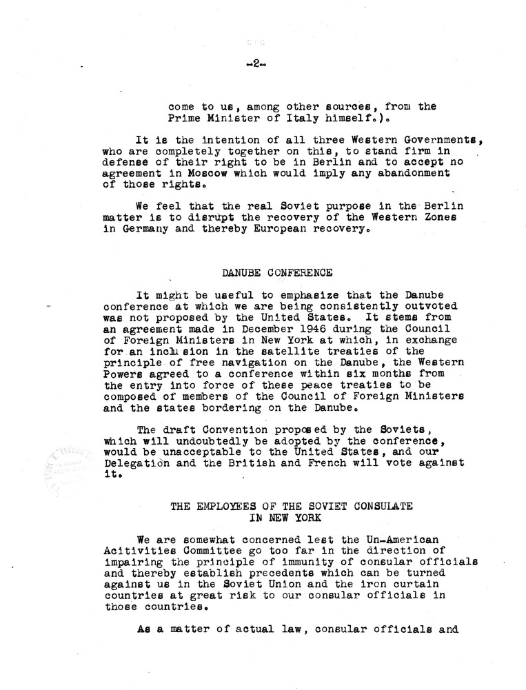 Memorandum, Report on Negotiations with the Soviets