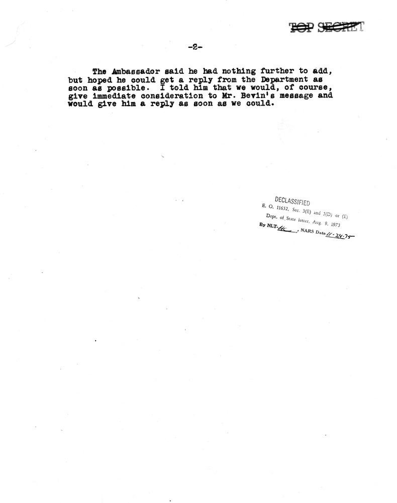 Memorandum of Conversation with Sir Oliver Franks, Secretary of State George Marshall, and Charles Bohlen