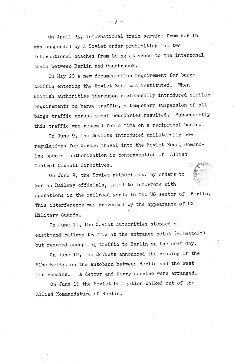 Memorandum from Eben Ayers to President Harry S. Truman, with Attached Report, The Berlin Crisis: Report of the Moscow Discussions, 1948