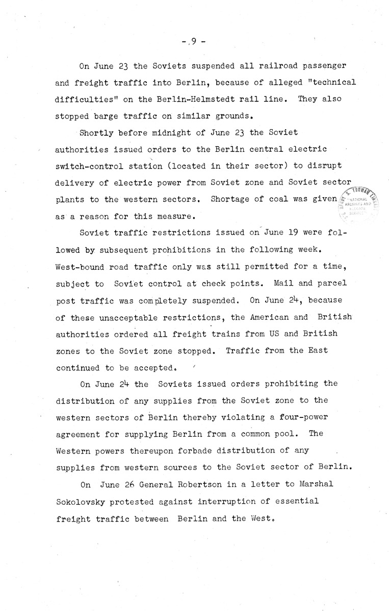 Memorandum from Eben Ayers to President Harry S. Truman, with Attached Report, The Berlin Crisis: Report of the Moscow Discussions, 1948