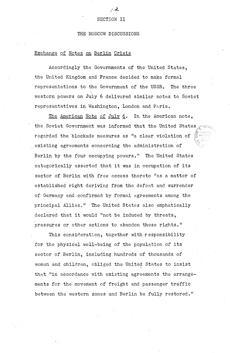 Memorandum from Eben Ayers to President Harry S. Truman, with Attached Report, The Berlin Crisis: Report of the Moscow Discussions, 1948