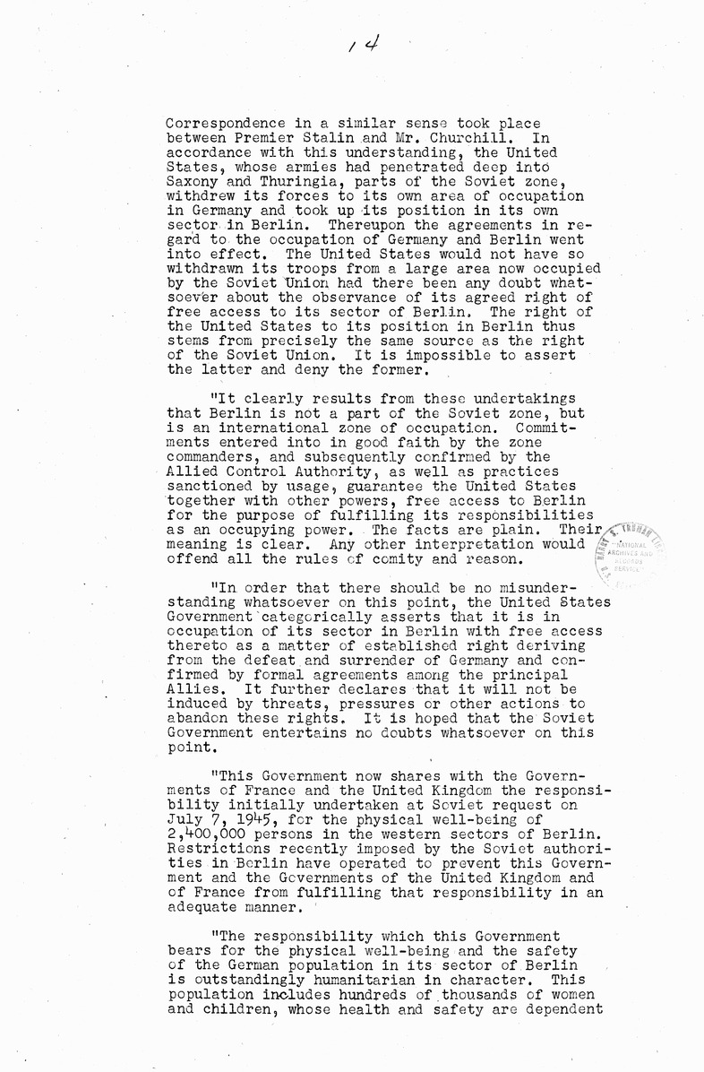 Memorandum from Eben Ayers to President Harry S. Truman, with Attached Report, The Berlin Crisis: Report of the Moscow Discussions, 1948