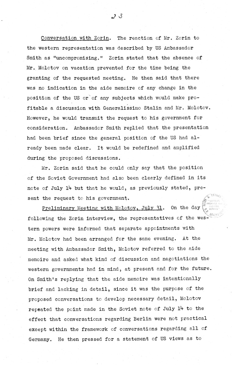 Memorandum from Eben Ayers to President Harry S. Truman, with Attached Report, The Berlin Crisis: Report of the Moscow Discussions, 1948