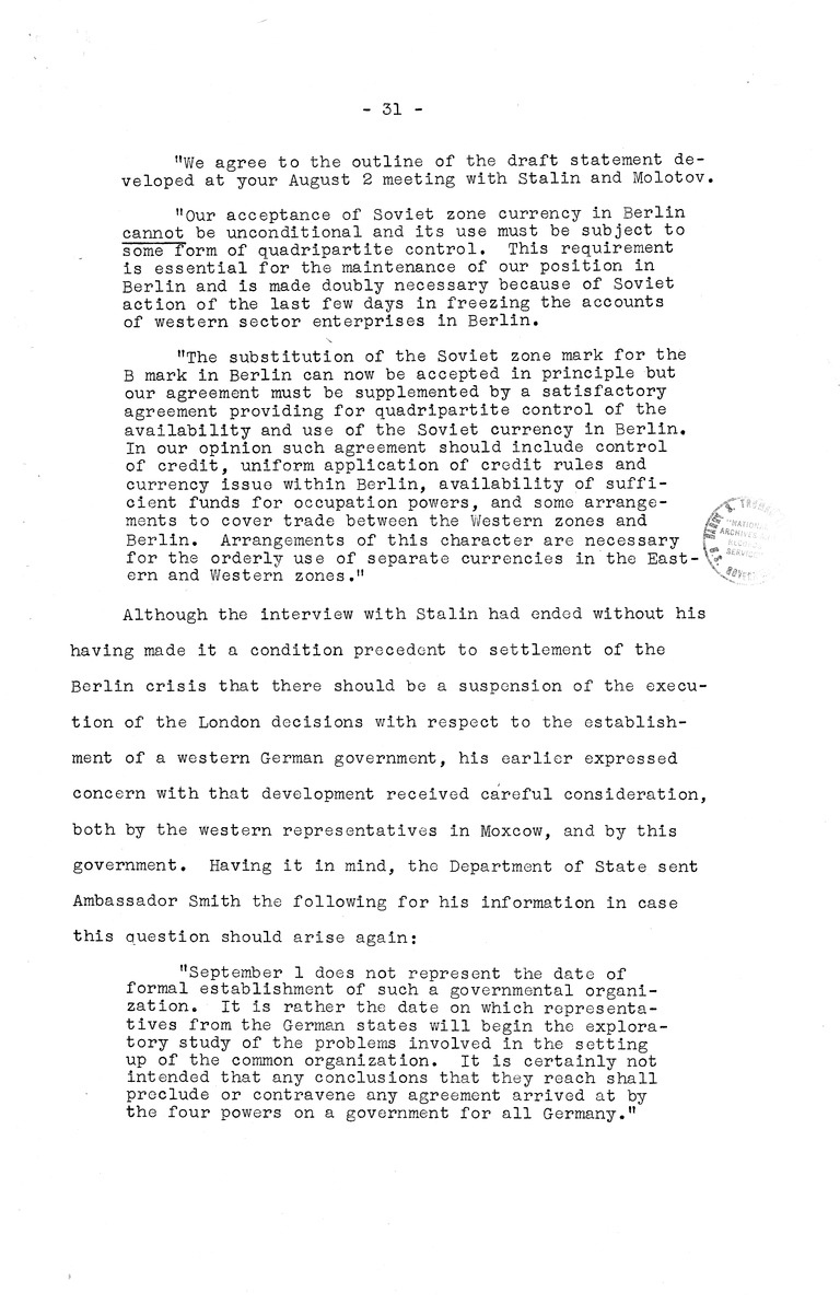 Memorandum from Eben Ayers to President Harry S. Truman, with Attached Report, The Berlin Crisis: Report of the Moscow Discussions, 1948