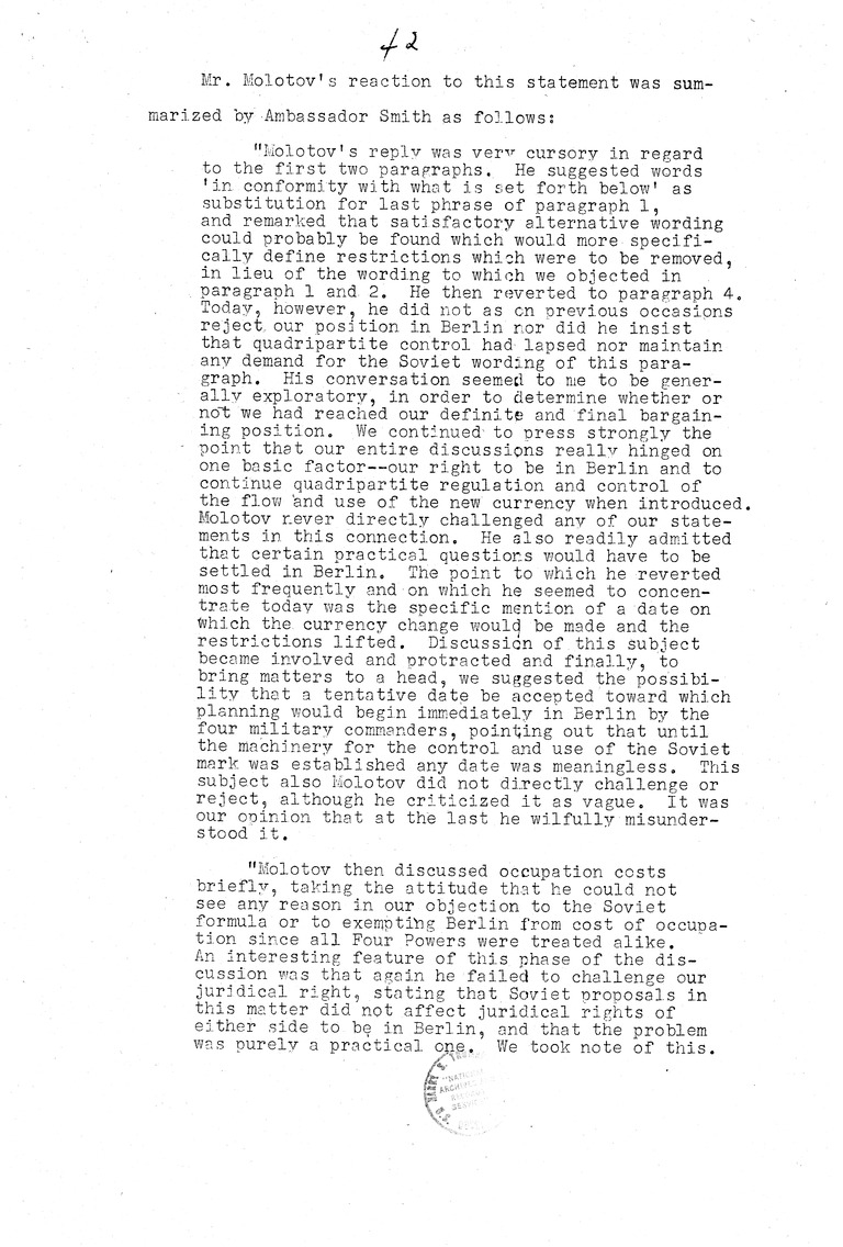 Memorandum from Eben Ayers to President Harry S. Truman, with Attached Report, The Berlin Crisis: Report of the Moscow Discussions, 1948