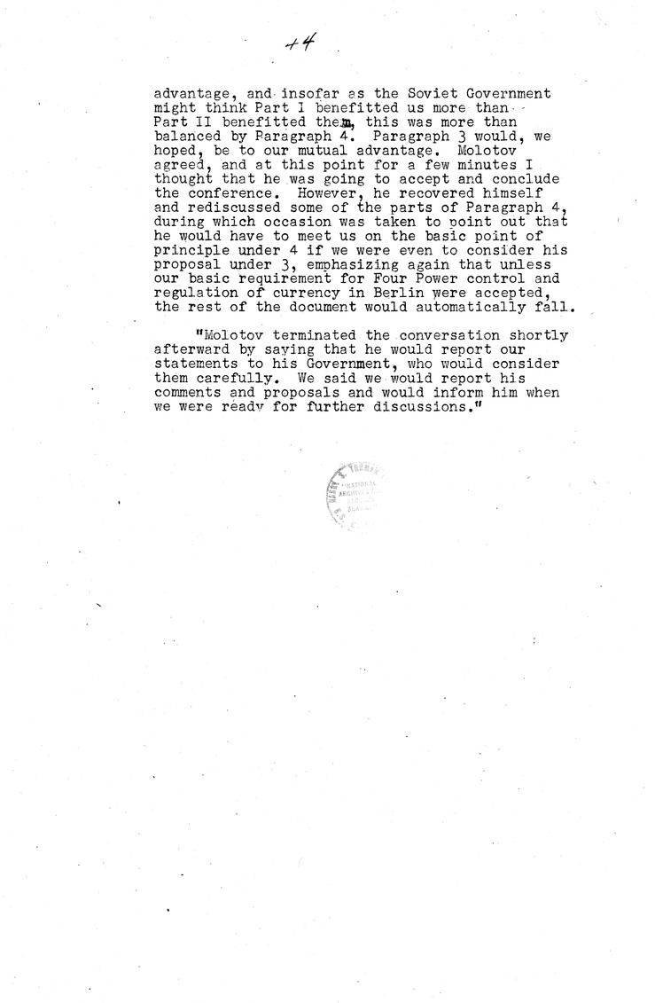 Memorandum from Eben Ayers to President Harry S. Truman, with Attached Report, The Berlin Crisis: Report of the Moscow Discussions, 1948