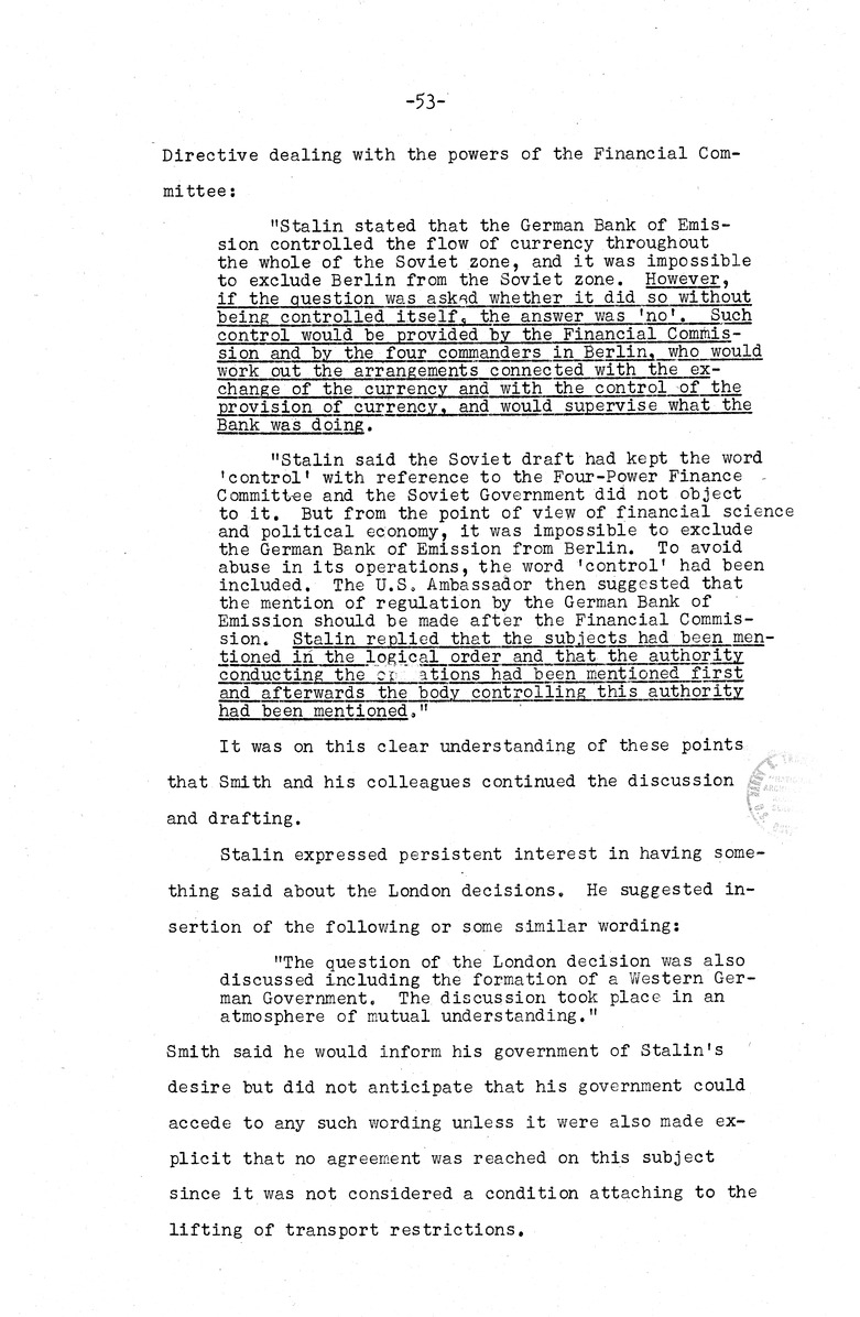 Memorandum from Eben Ayers to President Harry S. Truman, with Attached Report, The Berlin Crisis: Report of the Moscow Discussions, 1948