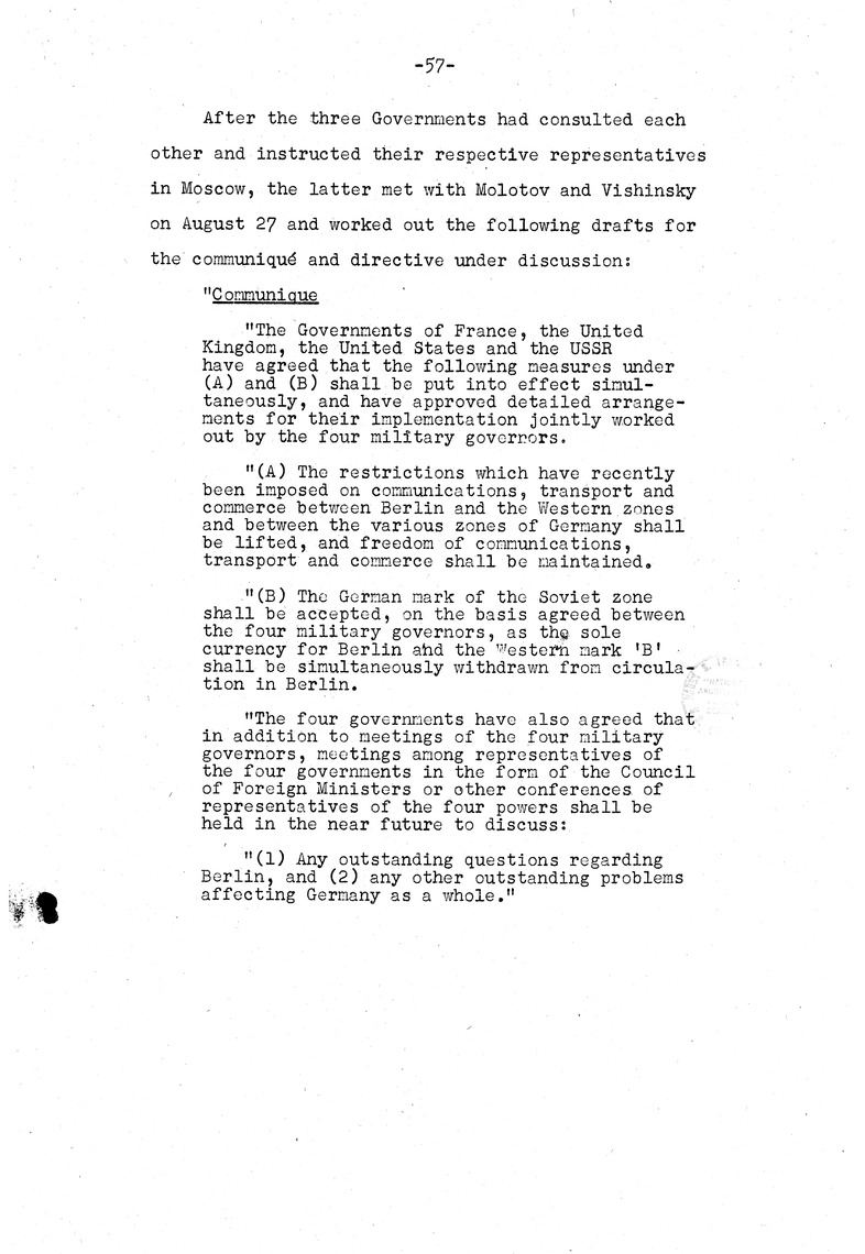 Memorandum from Eben Ayers to President Harry S. Truman, with Attached Report, The Berlin Crisis: Report of the Moscow Discussions, 1948